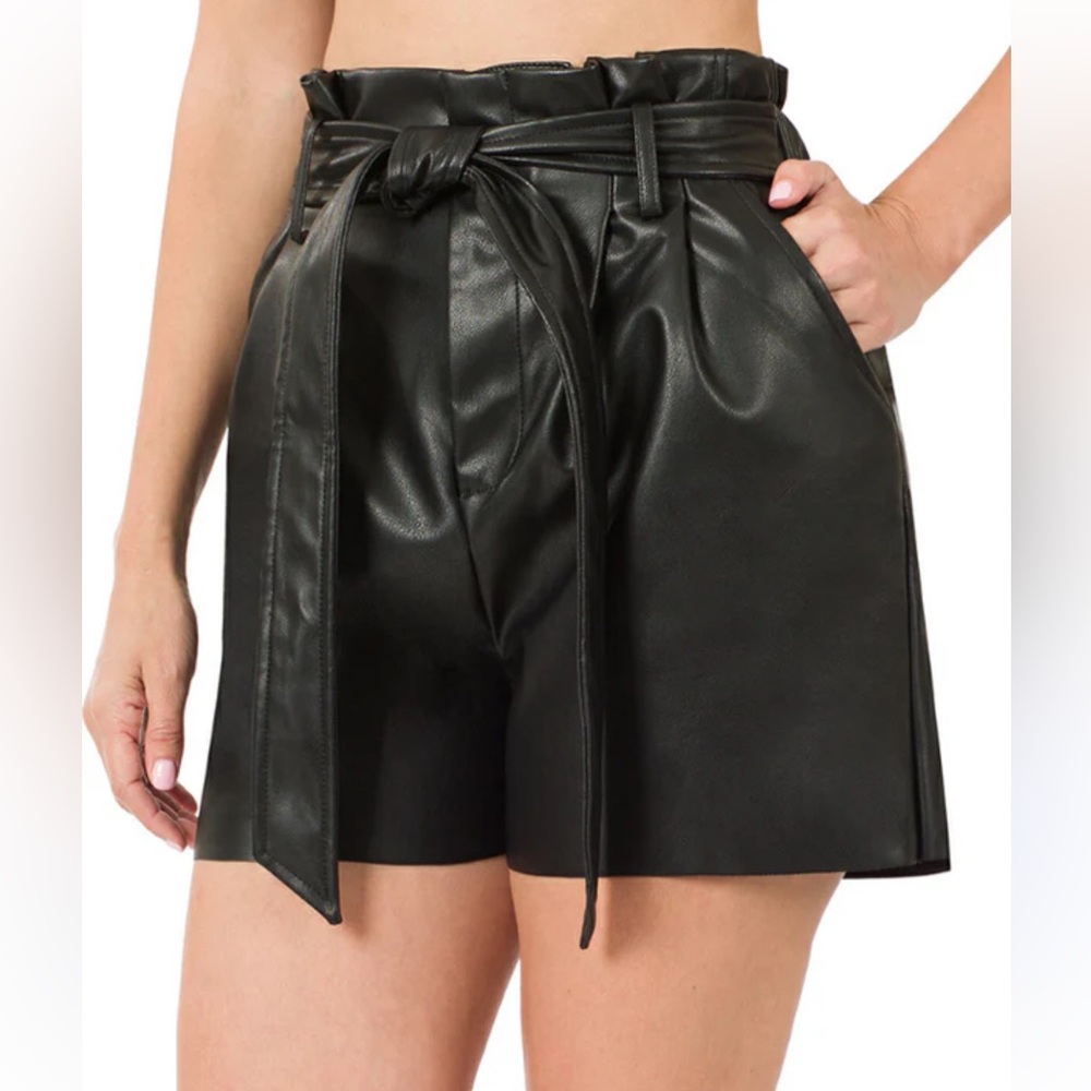 NWT-Blank NYC High Waist Vegan Leather Shorts - Black